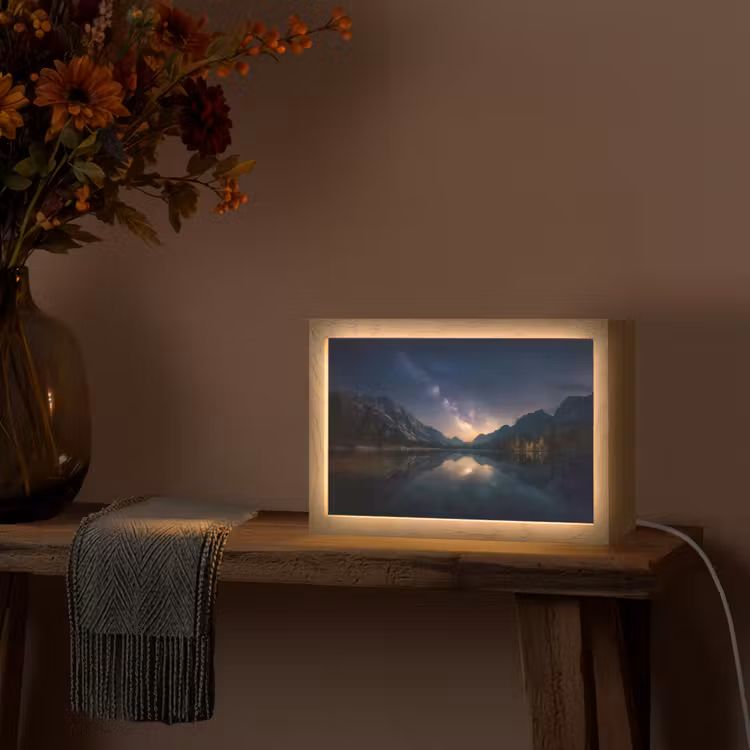Kristalhelder meer - Bergen - Bergen Light Box met kabel (Tafellamp) klein -sfeer4