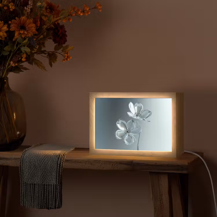 Kristal - Bloemen - Grijs Light Box met kabel (Tafellamp) klein -sfeer4