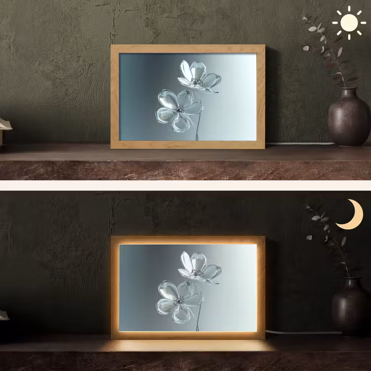 Kristal - Bloemen - Grijs Light Box met kabel (Tafellamp) klein -sfeer3