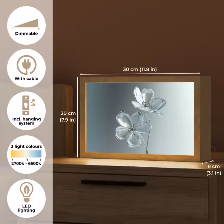 Kristal - Bloemen - Grijs Light Box met kabel (Tafellamp) klein -USP_EN