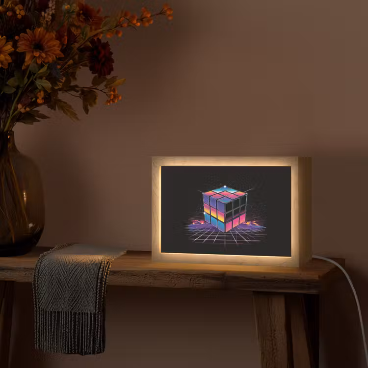 Kubus - Kleurrijk - Raster Light Box met kabel (Tafellamp) klein -sfeer4