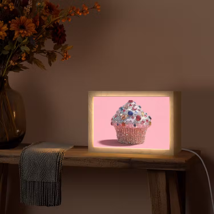 Cupcake - Kleurrijk - Edelstenen Light Box met kabel (Tafellamp) klein -sfeer4