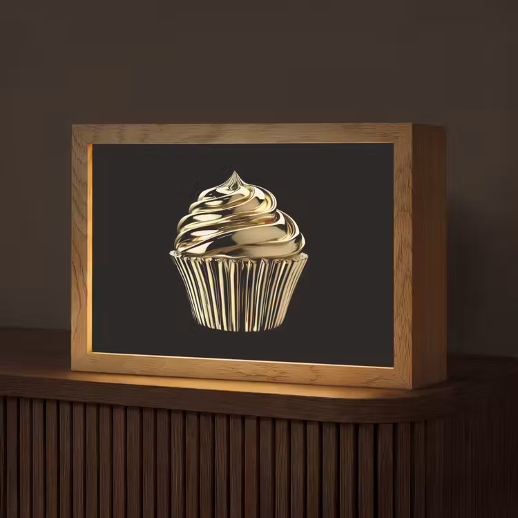 Cupcake - Eten - Goud - Zwart Light Box met kabel (Tafellamp) klein -z3d_website