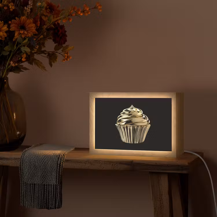 Cupcake - Eten - Goud - Zwart Light Box met kabel (Tafellamp) klein -sfeer4
