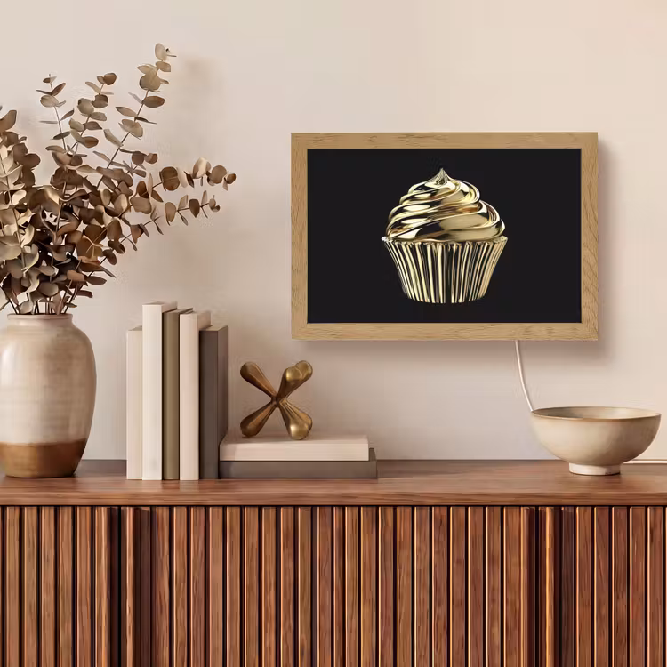 Cupcake - Eten - Goud - Zwart Light Box met kabel (Tafellamp) klein -sfeer2