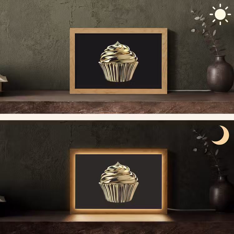 Cupcake - Eten - Goud - Zwart Light Box met kabel (Tafellamp) klein -sfeer3