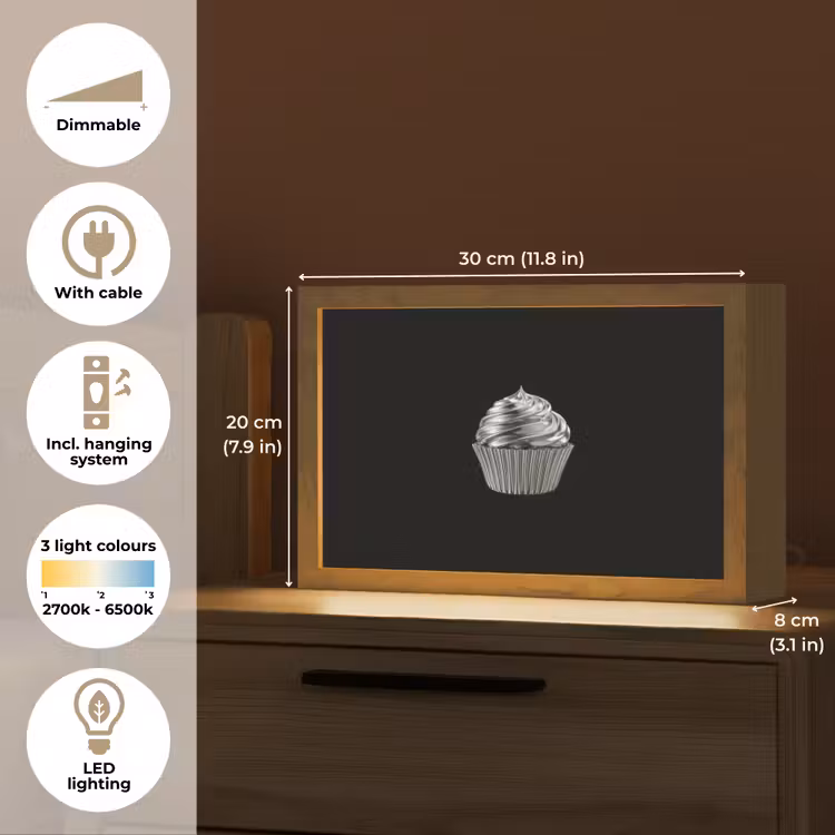 Cupcake - Luxueus - Zilver Light Box met kabel (Tafellamp) klein -USP_EN