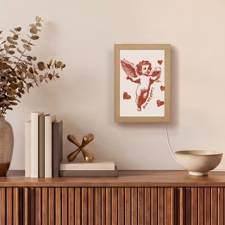 Cupido - Hartjes - Rood - Klassiek Light Box met kabel (Tafellamp) klein -sfeer2