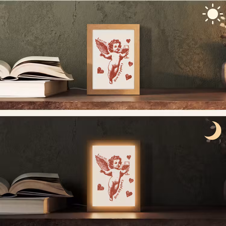 Cupido - Hartjes - Rood - Klassiek Light Box met kabel (Tafellamp) klein -sfeer3