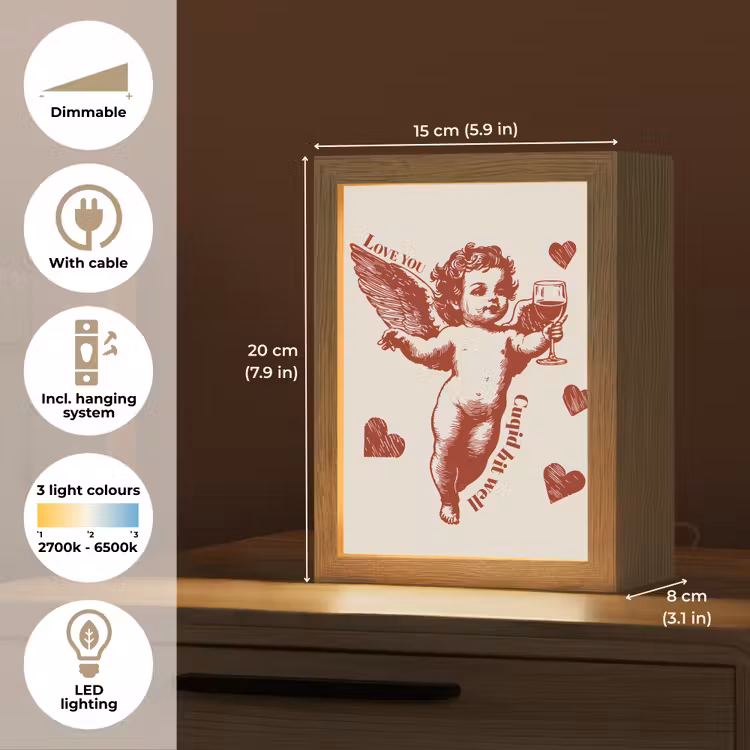 Cupido - Hartjes - Rood - Klassiek Light Box met kabel (Tafellamp) klein -USP_EN