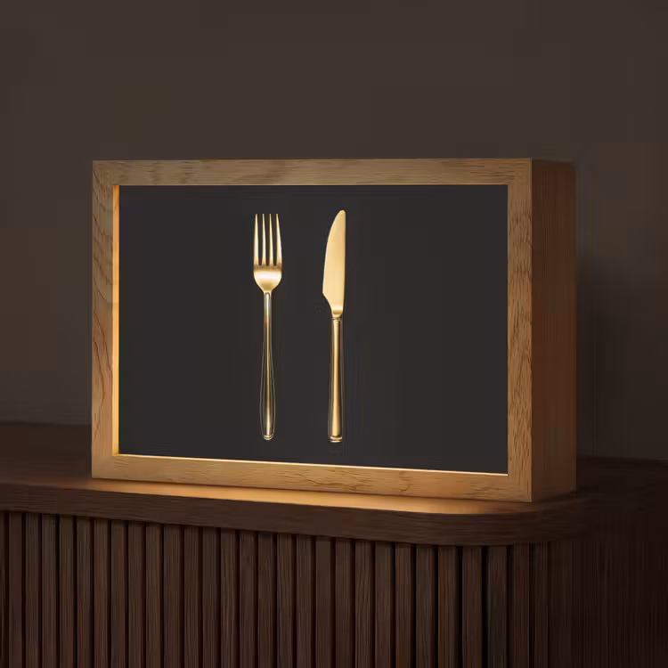 Bestek - Goud - Mes - Vork Light Box met kabel (Tafellamp) klein -z3d_website