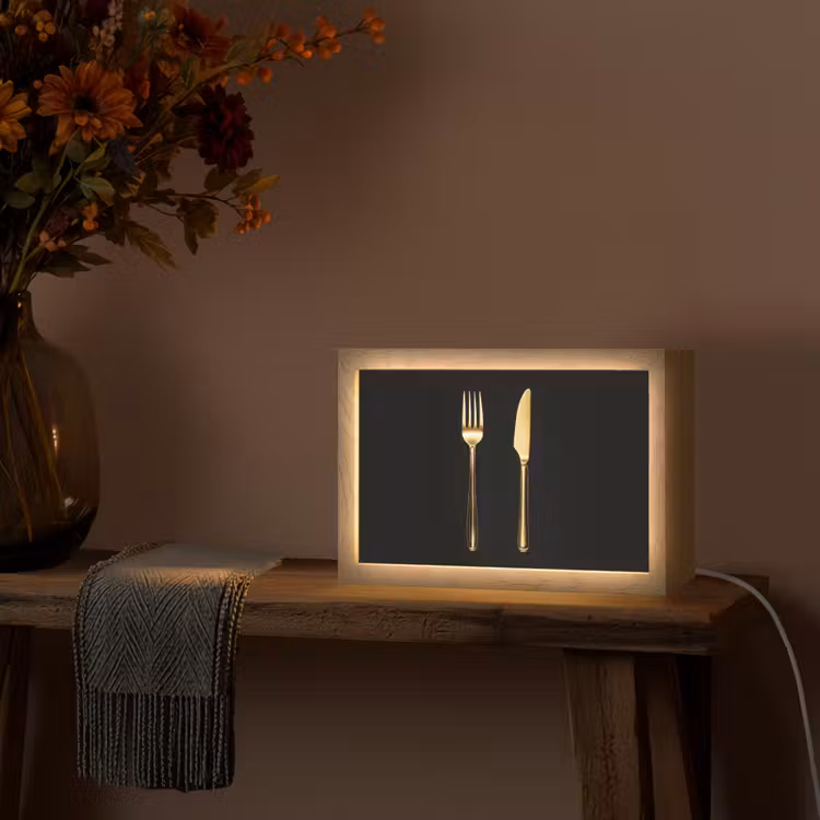 Bestek - Goud - Mes - Vork Light Box met kabel (Tafellamp) klein -sfeer4