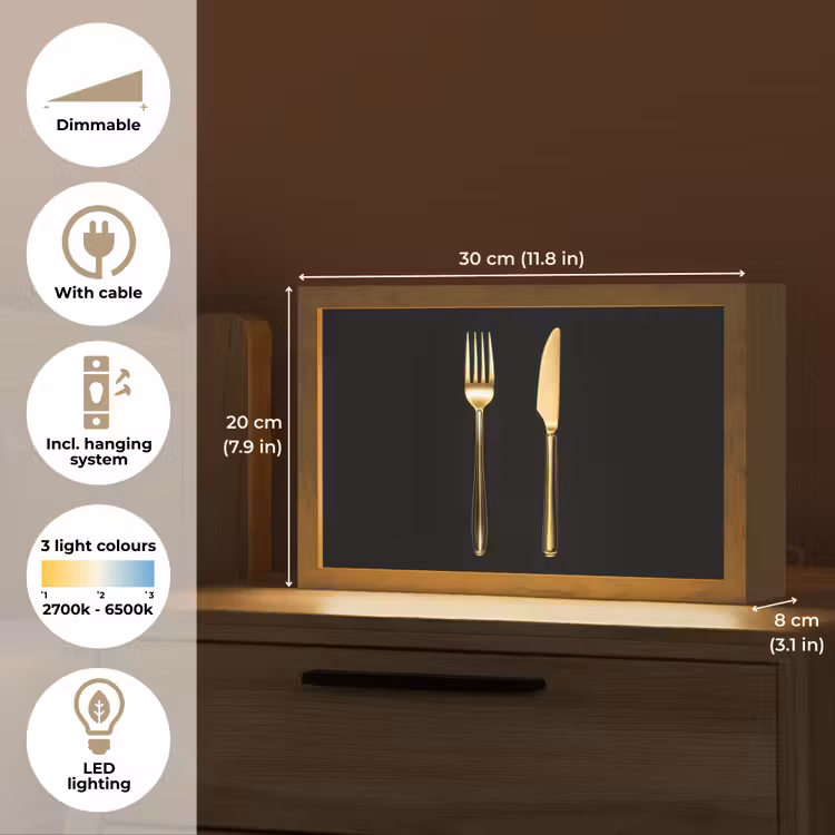 Bestek - Goud - Mes - Vork Light Box met kabel (Tafellamp) klein -USP_EN