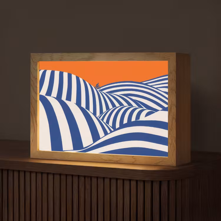 Fietser - Heuvels - Strepen - Blauw Light Box met kabel (Tafellamp) klein -z3d_website