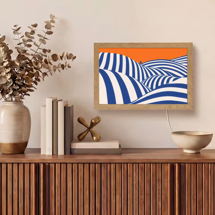 Fietser - Heuvels - Strepen - Blauw Light Box met kabel (Tafellamp) klein -sfeer2