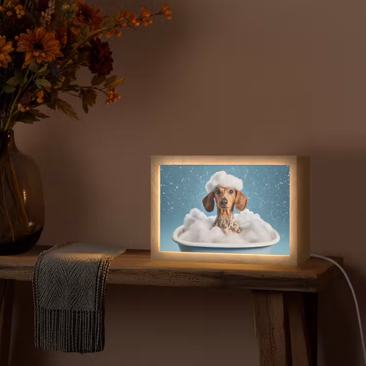 Teckel - Bad - Schuim - Waterdruppels Light Box met kabel (Tafellamp) klein -sfeer4
