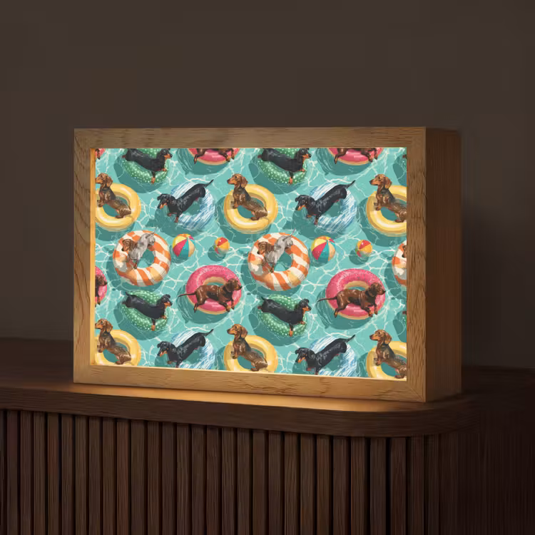 Teckels - Zwembad - Kleurrijk Light Box met kabel (Tafellamp) klein 924 -z3d_website