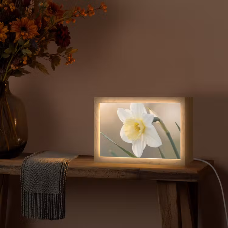 Narcis - Bloem - Minimalistisch Light Box met kabel (Tafellamp) klein -sfeer4