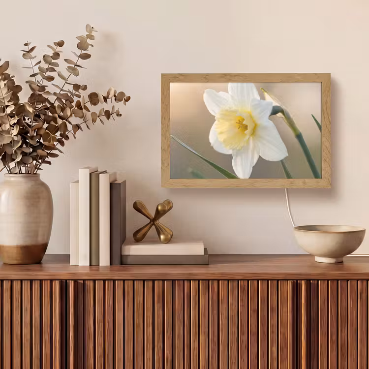 Narcis - Bloem - Minimalistisch Light Box met kabel (Tafellamp) klein -sfeer2