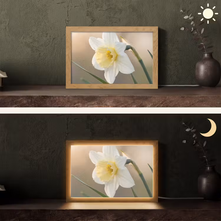 Narcis - Bloem - Minimalistisch Light Box met kabel (Tafellamp) klein -sfeer3