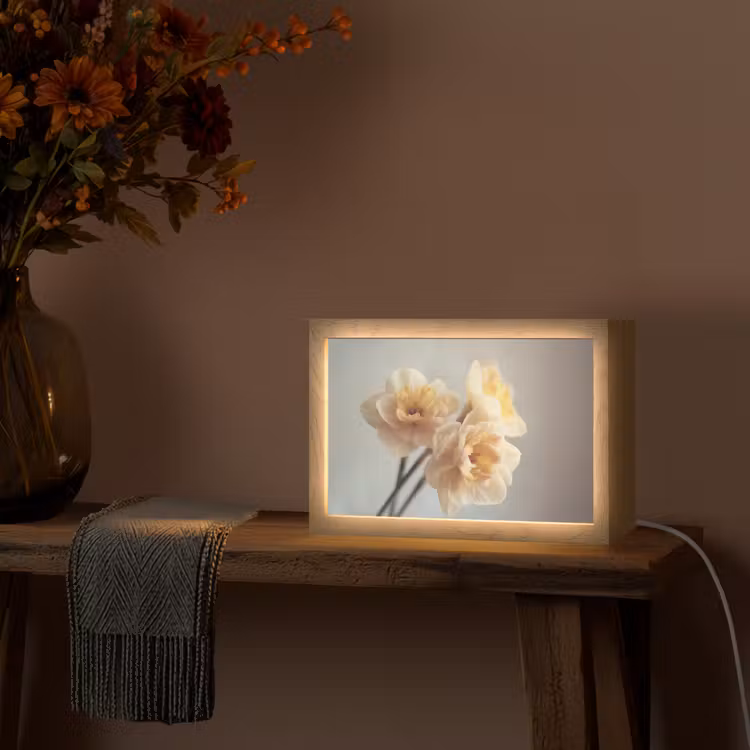 Narcissen - Geel - Bloemblaadjes Light Box met kabel (Tafellamp) klein -sfeer4