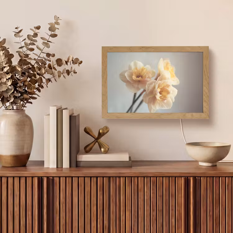 Narcissen - Geel - Bloemblaadjes Light Box met kabel (Tafellamp) klein -sfeer2