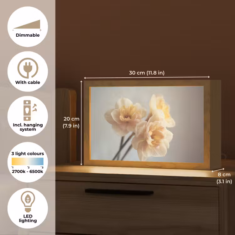Narcissen - Geel - Bloemblaadjes Light Box met kabel (Tafellamp) klein -USP_EN