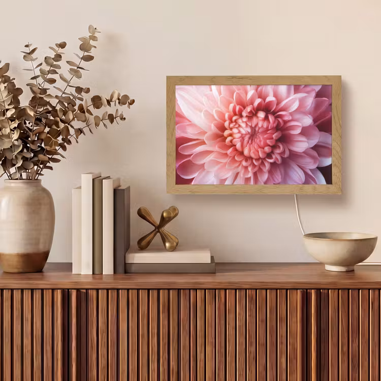 Dahlia - Bloem - Close up - Roze Light Box met kabel (Tafellamp) klein -sfeer2