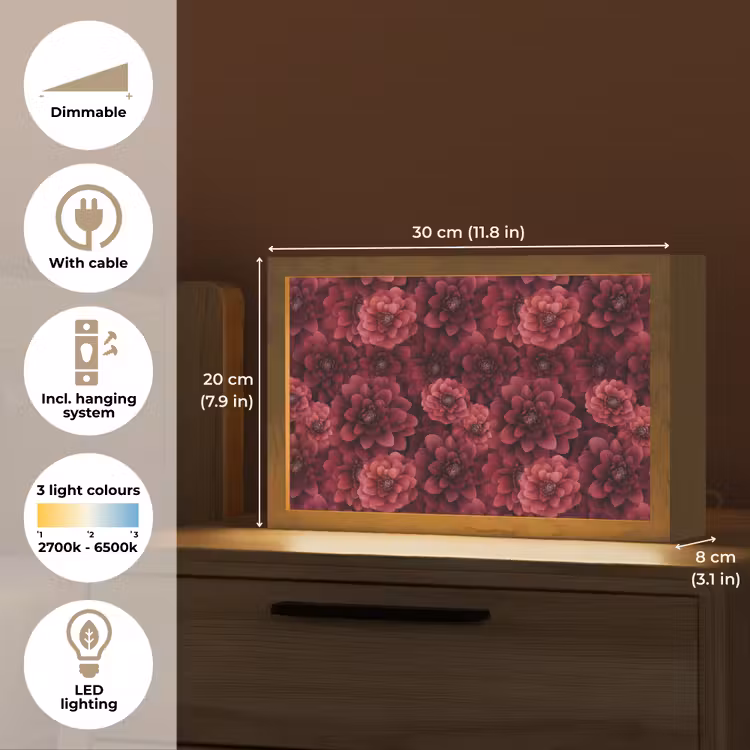 Dahlias - Bloemen - Rood Light Box met kabel (Tafellamp) klein 924 -USP_EN