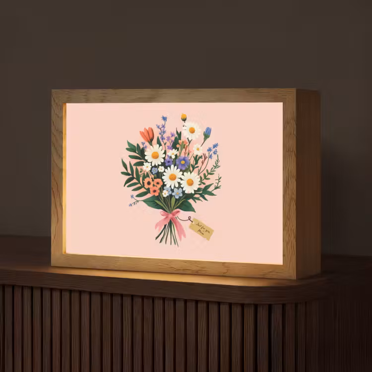 Margrieten - Boeket - Strikje - Roze Light Box met kabel (Tafellamp) klein -z3d_website