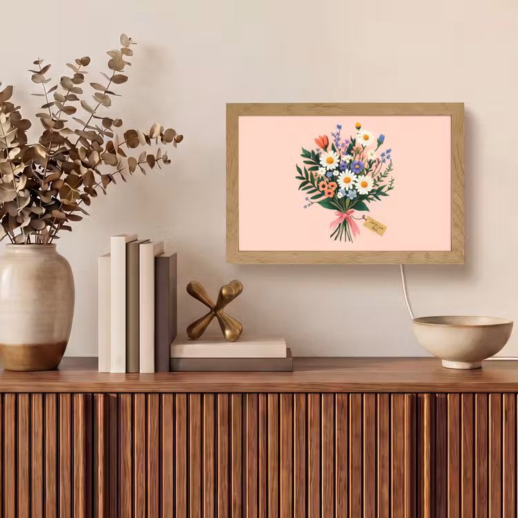 Margrieten - Boeket - Strikje - Roze Light Box met kabel (Tafellamp) klein -sfeer2