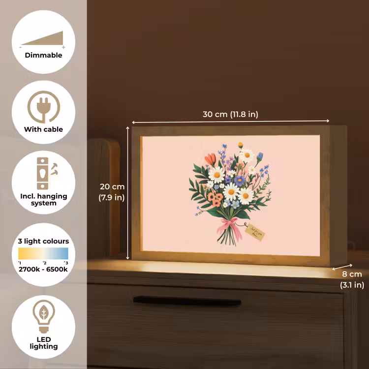 Margrieten - Boeket - Strikje - Roze Light Box met kabel (Tafellamp) klein -USP_EN