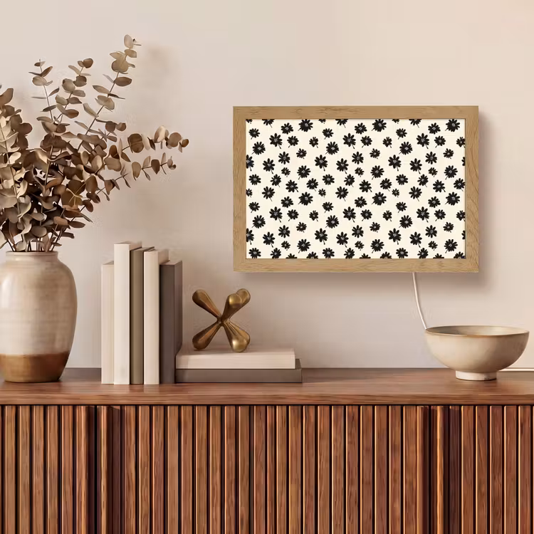 Madeliefjes - Grafisch - Zwart - Beige Light Box met kabel (Tafellamp) klein 924 -sfeer2