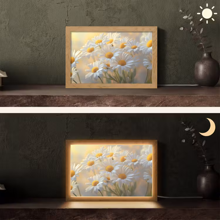 Madeliefjes - Wit - Zonlicht Light Box met kabel (Tafellamp) klein -sfeer3