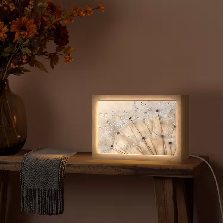 Paardenbloem - Abstract - Natuur - Beige Light Box met kabel (Tafellamp) klein -sfeer4