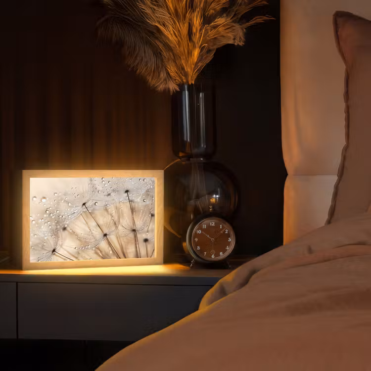Paardenbloem - Abstract - Natuur - Beige Light Box met kabel (Tafellamp) klein -sfeer1