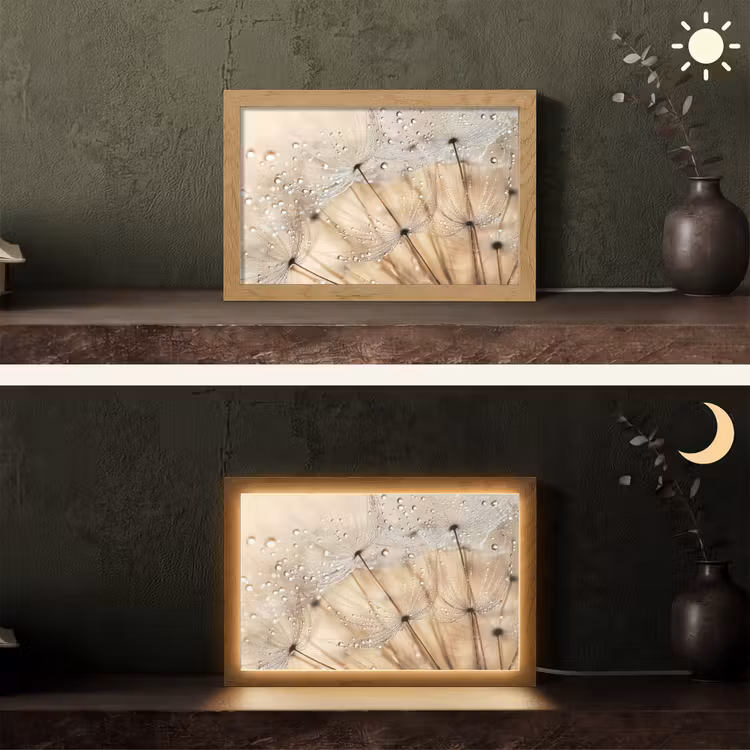 Paardenbloem - Abstract - Natuur - Beige Light Box met kabel (Tafellamp) klein -sfeer3