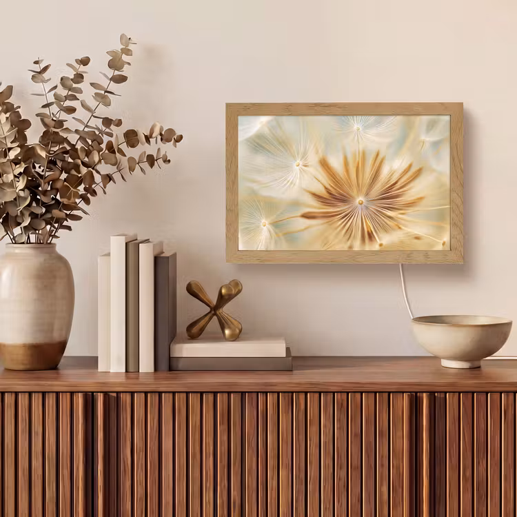 Paardenbloem - Beige - Abstract - Modern - Natuur Light Box met kabel (Tafellamp) klein -sfeer2