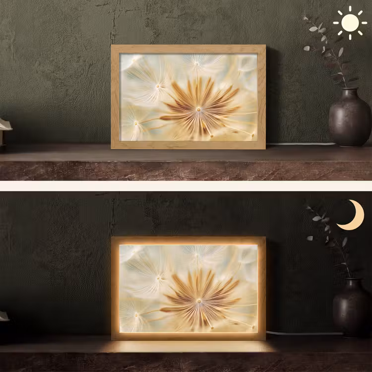 Paardenbloem - Beige - Abstract - Modern - Natuur Light Box met kabel (Tafellamp) klein -sfeer3