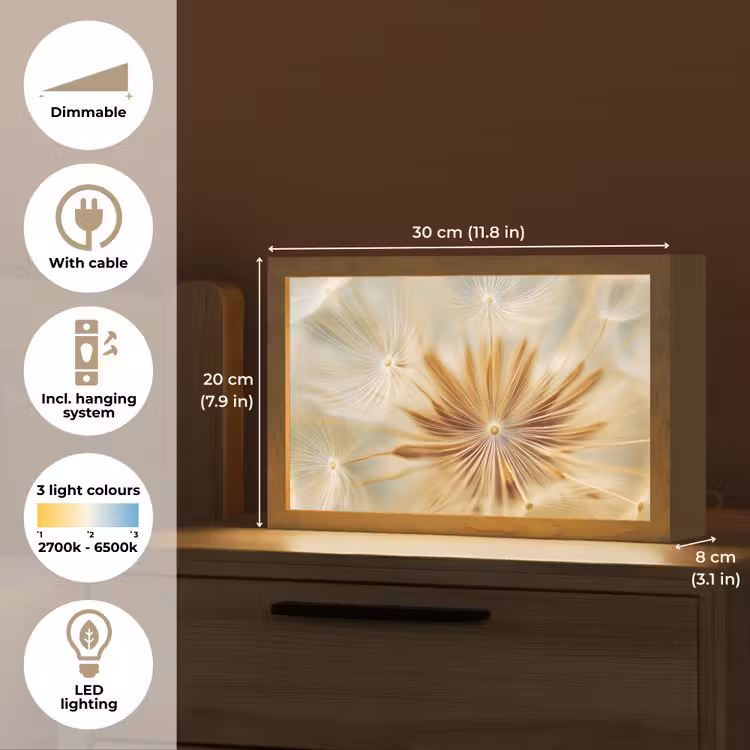 Paardenbloem - Beige - Abstract - Modern - Natuur Light Box met kabel (Tafellamp) klein -USP_EN