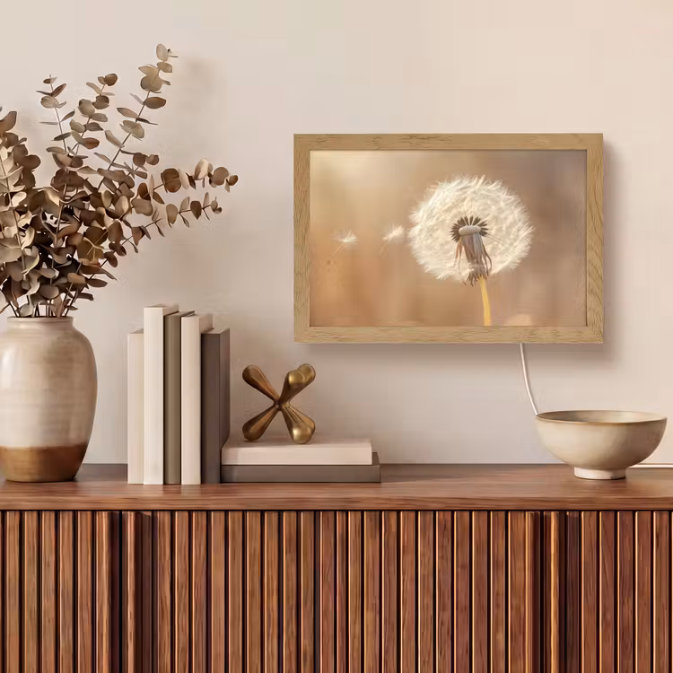 Paardenbloem - Beige - Natuur - Bloem Light Box met kabel (Tafellamp) klein -sfeer2