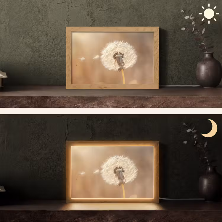 Paardenbloem - Beige - Natuur - Bloem Light Box met kabel (Tafellamp) klein -sfeer3