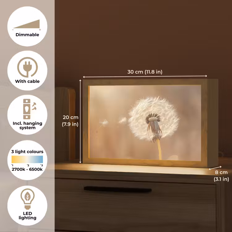 Paardenbloem - Beige - Natuur - Bloem Light Box met kabel (Tafellamp) klein -USP_EN