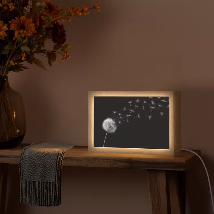 Paardenbloem - Zwart - Natuur Light Box met kabel (Tafellamp) klein -sfeer4