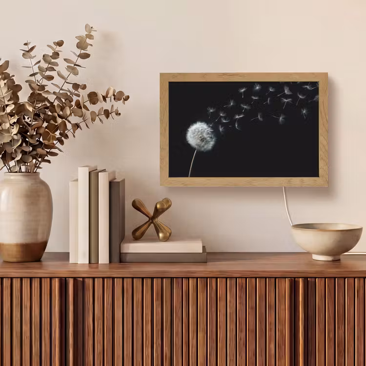 Paardenbloem - Zwart - Natuur Light Box met kabel (Tafellamp) klein -sfeer2