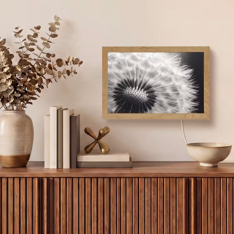 Paardenbloem - Zwart - Wit Light Box met kabel (Tafellamp) klein -sfeer2