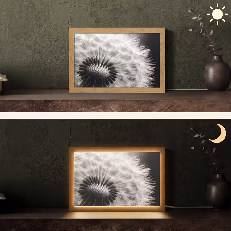 Paardenbloem - Zwart - Wit Light Box met kabel (Tafellamp) klein -sfeer3