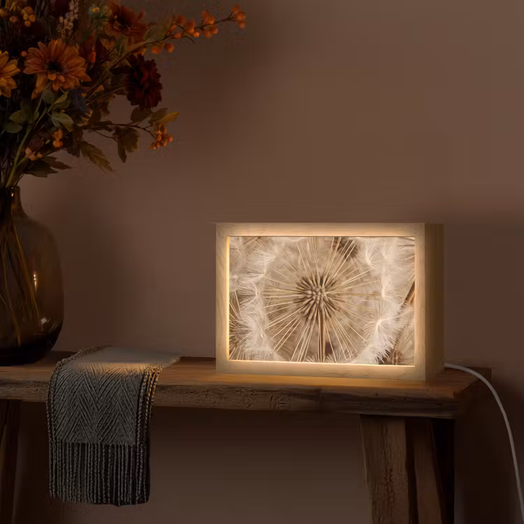 Paardenbloem - Bloemen - Natuur - Bruin Light Box met kabel (Tafellamp) klein -sfeer4