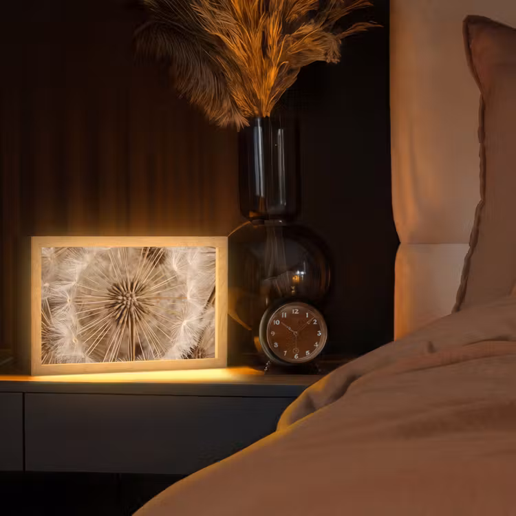 Paardenbloem - Bloemen - Natuur - Bruin Light Box met kabel (Tafellamp) klein -sfeer1