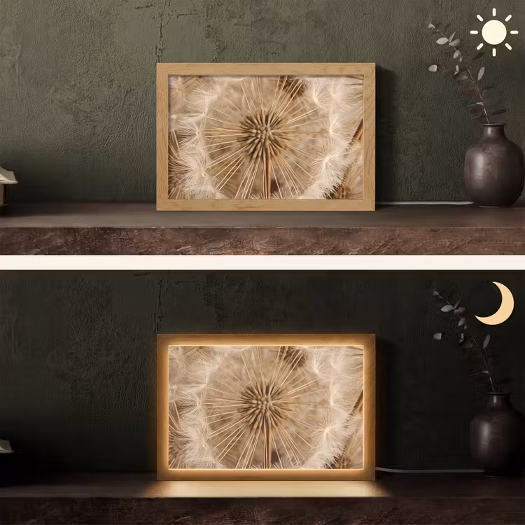 Paardenbloem - Bloemen - Natuur - Bruin Light Box met kabel (Tafellamp) klein -sfeer3